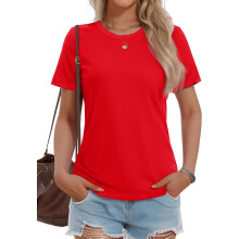 (Tomato Red, Large) Cotton Basic T Shirts for Women Short Sleeve Casual Summer Tops Trendy Solid Color Tees, Light Pink, 2XL