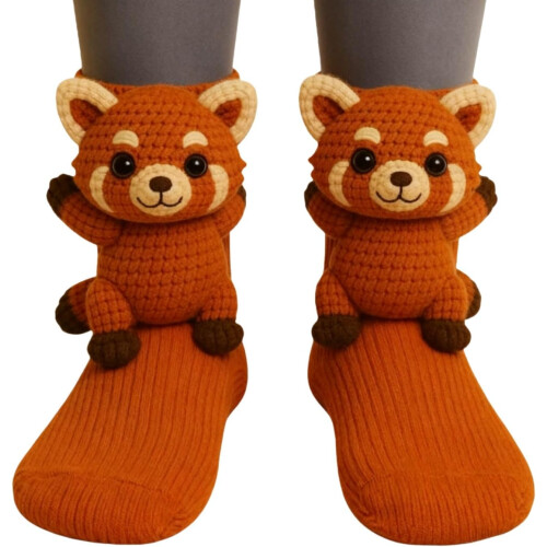 (2l, color_name) 2 Ζευγάρια 3D Πλεκτές Κάλτσες Ζώων, Crochet, Δώρο