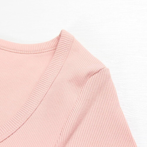 (Pink, X-Large) Dames rib fitted shirt, basic korte mouw, wit, maat M 2