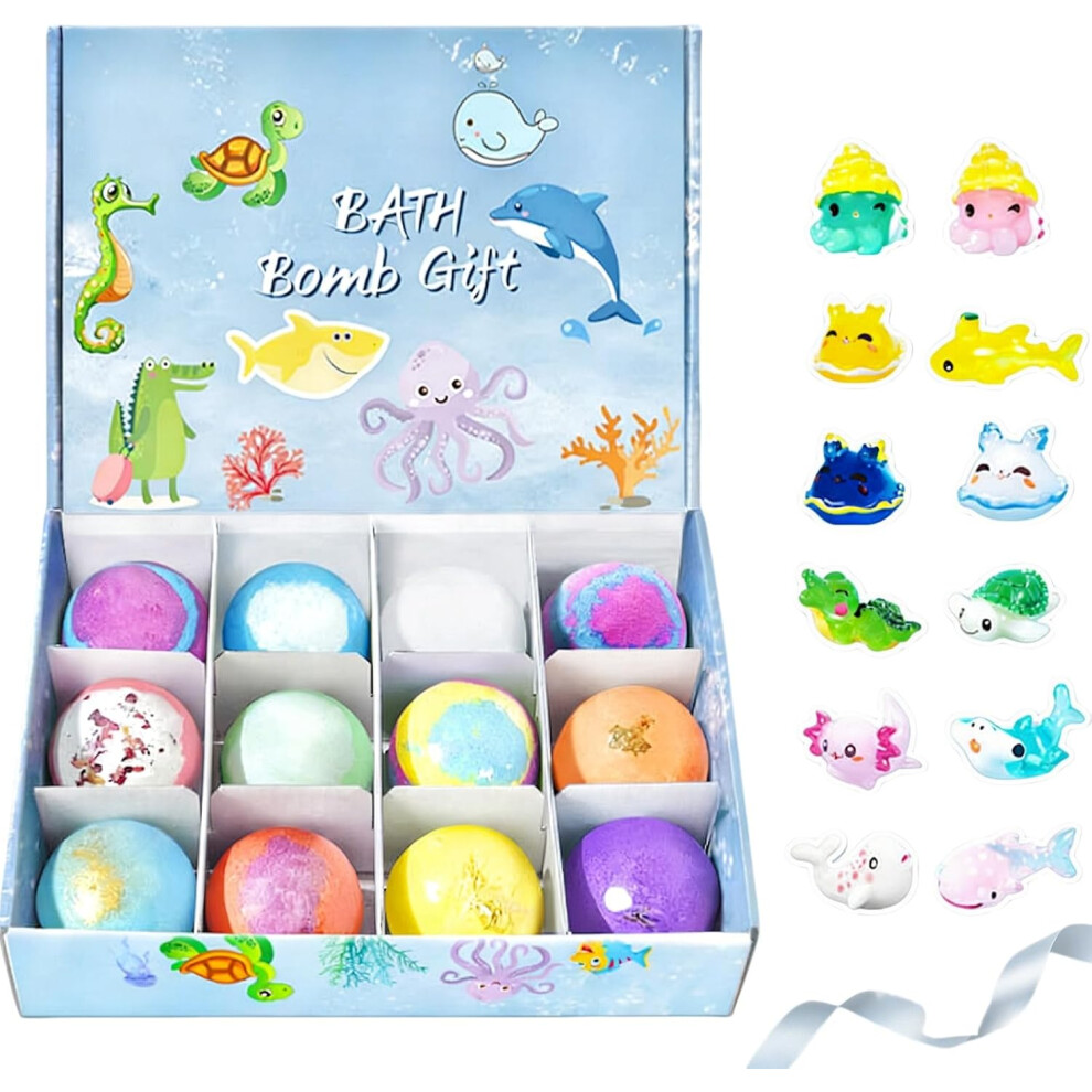 Oimg (Animal A, -) Bath Bombs With Surprise Toys Inside, 12 Pack Fizzy Bubble Bath Gift Set, Natural Color Changing Ocean Theme Bath Fizzie