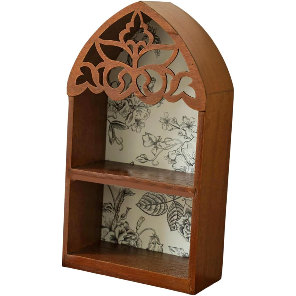 (Brown 2, -) Victorian Style Wood Wall Floating Shelf, Intricate Pattern Crystal Accent Display Shelf For Gothic Home Decoration, Ide 5437706720119