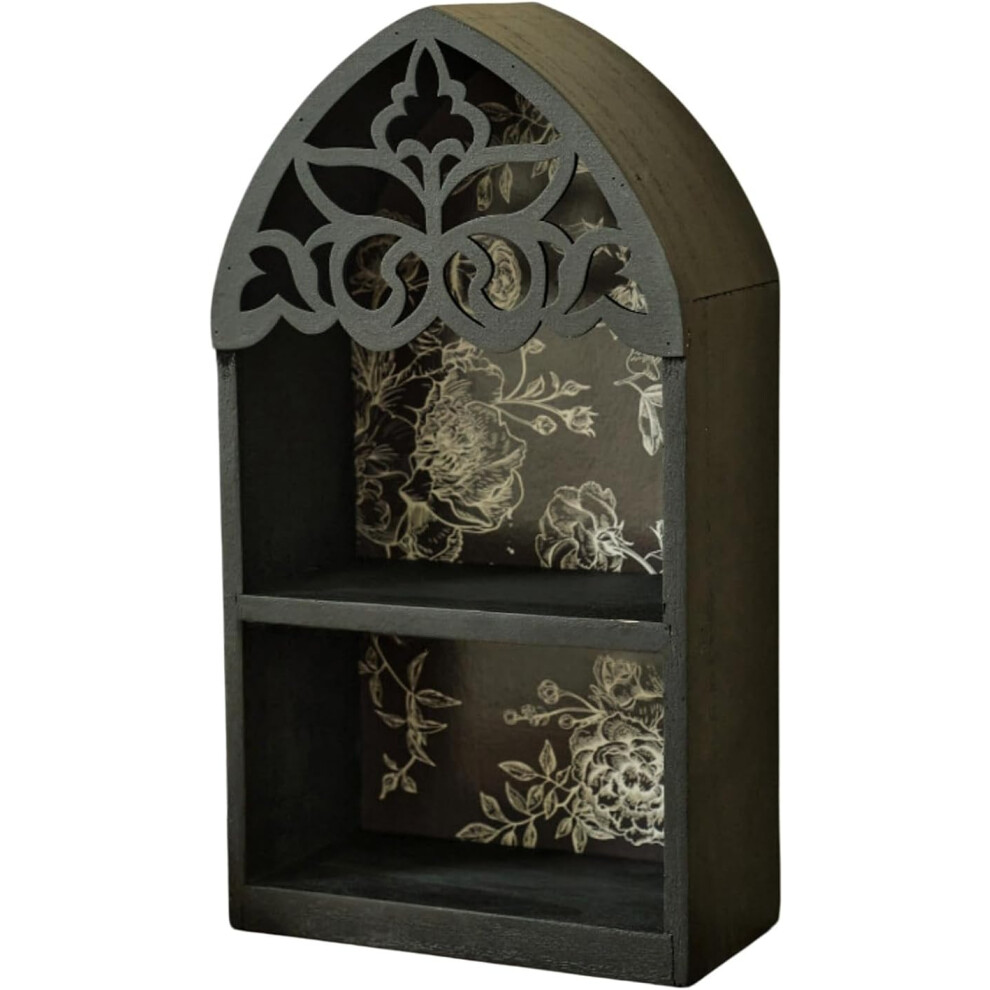 (Black 2, -) Victorian Style Wood Wall Floating Shelf, Intricate Pattern Crystal Accent Display Shelf For Gothic Home Decoration, Ide 5437706720102