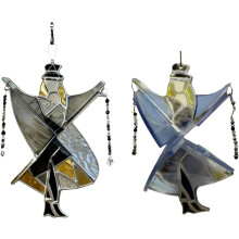 (Black X1 Blue X1, -) Tanzende Dame Buntglas Windspiel, DIY Acryl Sonnenfänger (Blau x2)