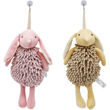 (Pink X1 Coffee X1, -) 2 Kaninchen Chenille Handtücher, niedlich, grün & pink (Grün x1 Pink x1)