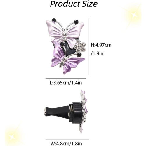 3 Dual Butterfly Car Air Vent Clips, Bling, Auto 1