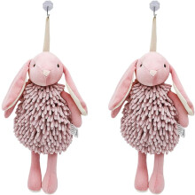 (Pink X2, -) 2 Kaninchen Chenille Handtücher, niedlich, grün & pink (Grün x1 Pink x1)
