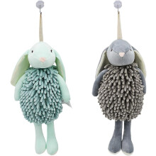 (Green X1 Gray X1, -) 2 Kaninchen Chenille Handtücher, niedlich, grün & pink (Grün x1 Pink x1)