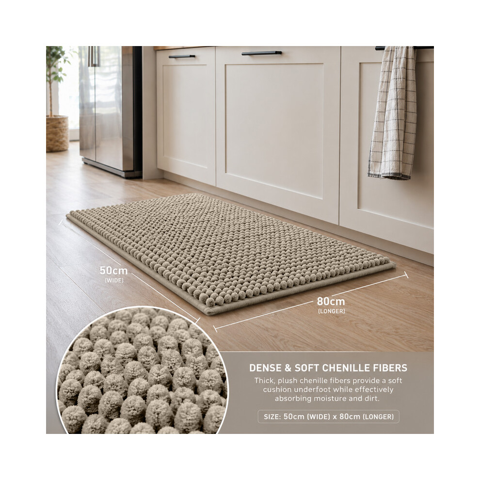 Imperial Rooms (50X80cm, Sand) Chenille Bath Mat Extra Soft Absorbent Non-Slip Bathroom Rug