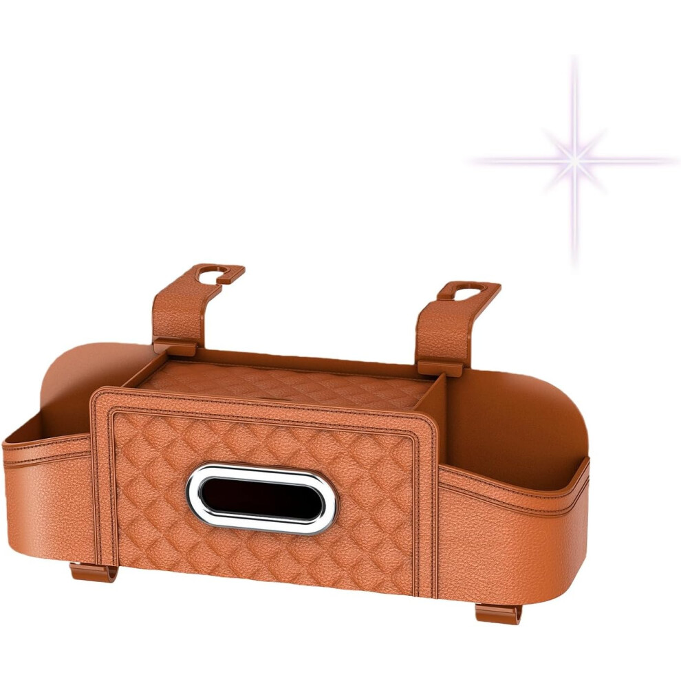 (, -) 3-In-1 Car Headrest Backseat Organizer, Multifunctional Storage With Cup Holder Tissue Box & Hooks, Universal For Sedan Orange 5437706721994