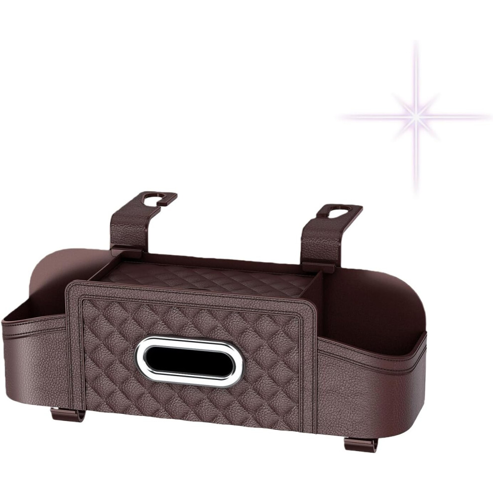 (, -) 3-In-1 Car Headrest Backseat Organizer, Multifunctional Storage With Cup Holder Tissue Box & Hooks, Universal For Sedan Brown 5437706722014