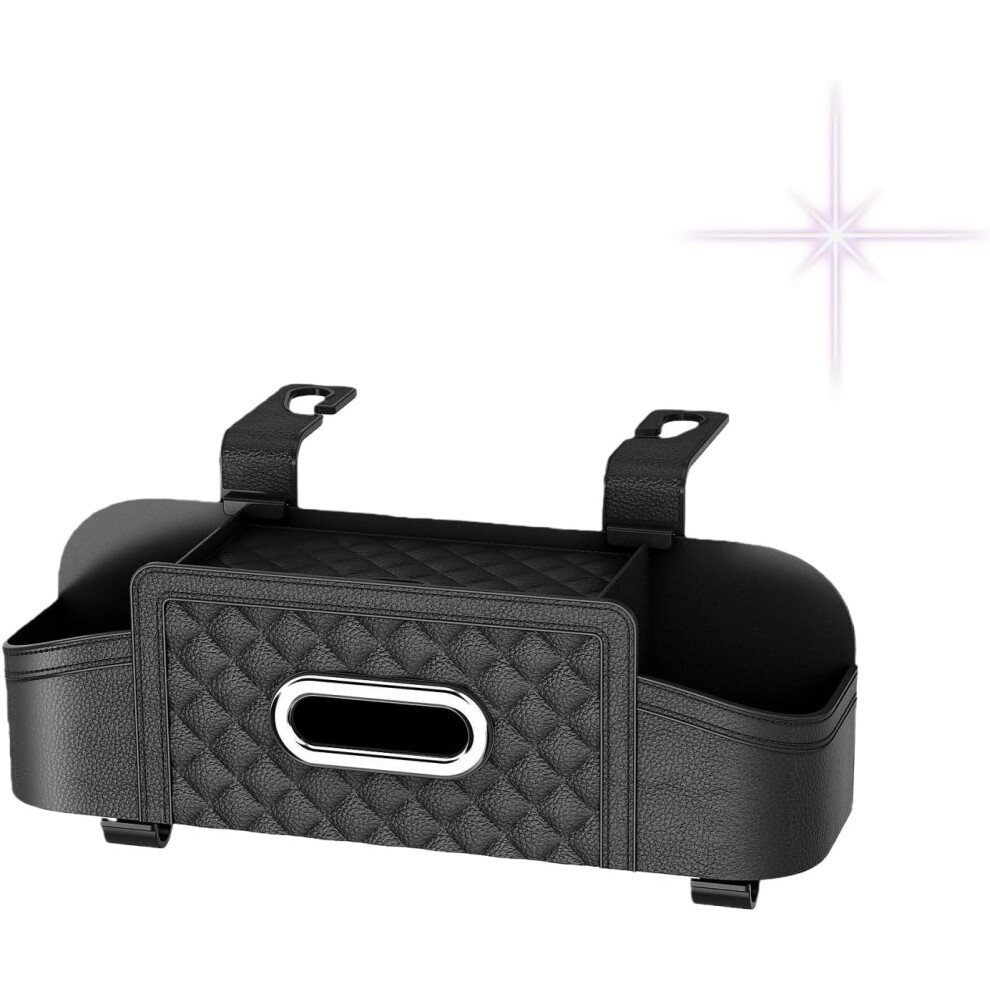 (, -) 3-In-1 Car Headrest Backseat Organizer, Multifunctional Storage With Cup Holder Tissue Box & Hooks, Universal For Sedan Black 5437706722007