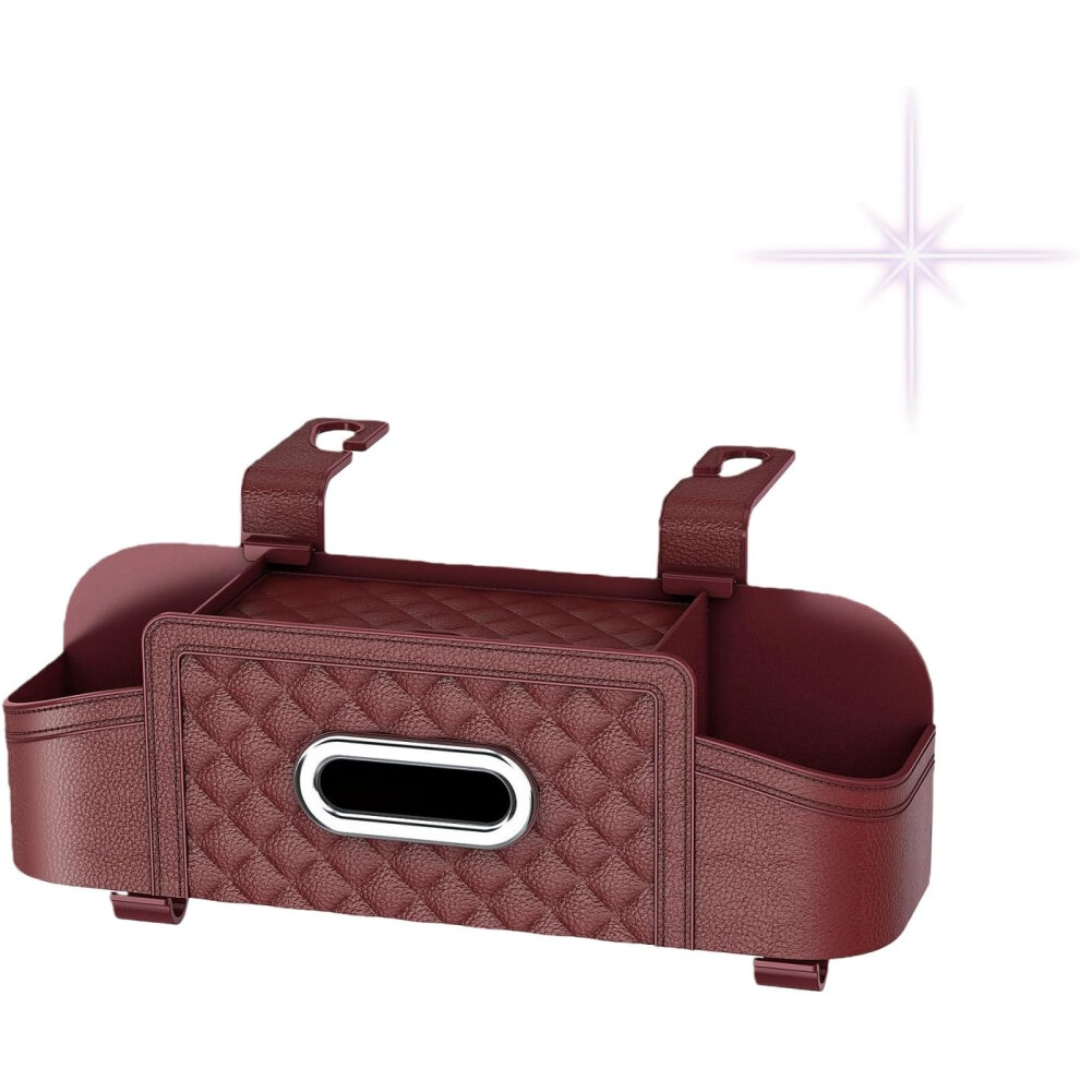 (, -) 3-In-1 Car Headrest Backseat Organizer, Multifunctional Storage With Cup Holder Tissue Box & Hooks, Universal For Sedan Red 5437706722021