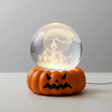 (Pumpkin, -) 3D kristallipallo yövalo, laser kaiverrettu lumiukko, 3000K lämmin, Joulu