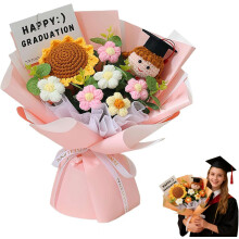 (Pink, 1pcs) 2026 Abschluss gehäkelter Blumenstrauß, Sonnenblume & Gänseblümchen