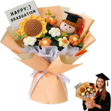 (Girl Orange, 1pcs) 2026 Abschluss gehäkelter Blumenstrauß, Sonnenblume & Gänseblümchen