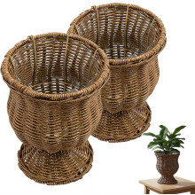 (Wood, 2pcs) Vaso calice intrecciato 8 pollici, vimini, struttura metallo, impermeabile