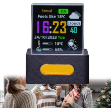 (Black, 1pcs) Mini 3D hologrammi kuutio, älykello, sääasema, WiFi