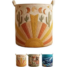 (cactus, small) Gesteppter Wäschekorb mit Griffen, Boho Blumenmuster, faltbar
