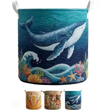 (whale, large) Gesteppter Wäschekorb mit Griffen, Boho Blumenmuster, faltbar