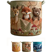 (fox, small) Gesteppter Wäschekorb mit Griffen, Boho Blumenmuster, faltbar