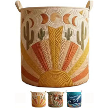 (large, large) Gesteppter Wäschekorb mit Griffen, Boho Blumenmuster, faltbar