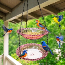 (Purple, 1pcs) 2-stöckiger hängender Vogelfutterautomat & Vogelbad, für Garten