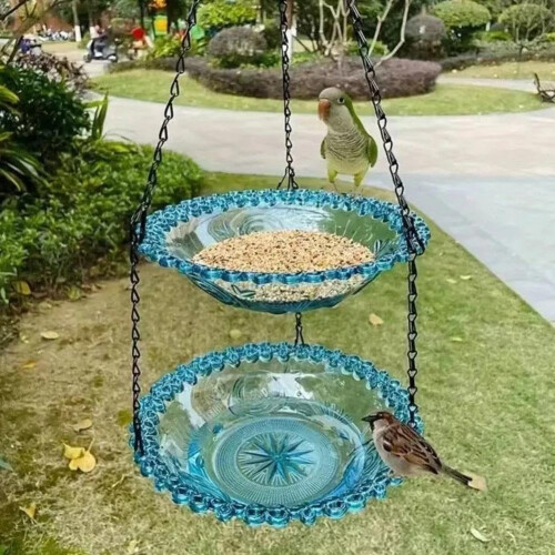 (Pink, 1pcs) Comedouro e Bebedouro 2 Níveis, Pendurar para Pássaros 2