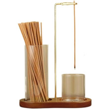 (Brown, 1pcs) Glass Incense Holder 2 in 1, with Storage, Hang Upside