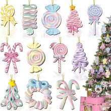 (Pink, 36pcs) Ornamenti natale pastello, lecca lecca, cupcake, gelato, legno