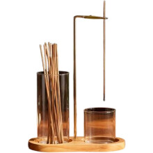 (Yellow, 1pcs) Glass Incense Holder 2 in 1, with Storage, Hang Upside