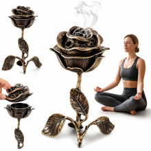 (Bronze, One Size) Vintage Rose Incense Burner, Metal Roses Holder