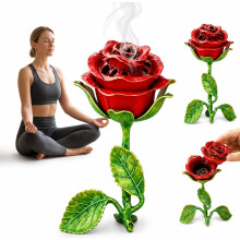 (Red, One Size) Vintage Rose Incense Burner, Metal Roses Holder