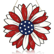 (Style 6, 1pcs) Wooden 4th of July Decorations Patriotic Wreaths for Front Door,4th Of July Patriotic Wreath With Star Sign Independence
