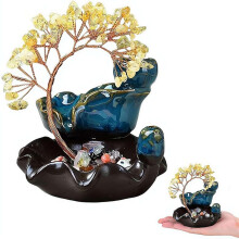 (Yellow, 1pcs) Ceramic Backflow Incense Burner, Waterfall, 7 Chakras