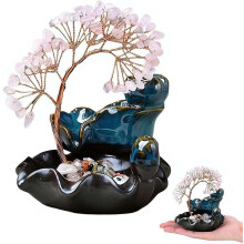 (Pink, 1pcs) Ceramic Backflow Incense Burner, Waterfall, 7 Chakras