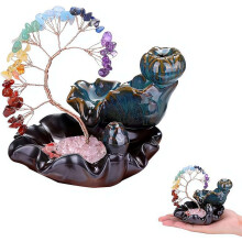 (Colour, 1pcs) Ceramic Backflow Incense Burner, Waterfall, 7 Chakras