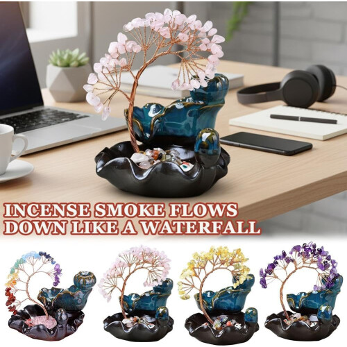 (Pink, 1pcs) Ceramic Backflow Incense Burner, Waterfall, 7 Chakras 1