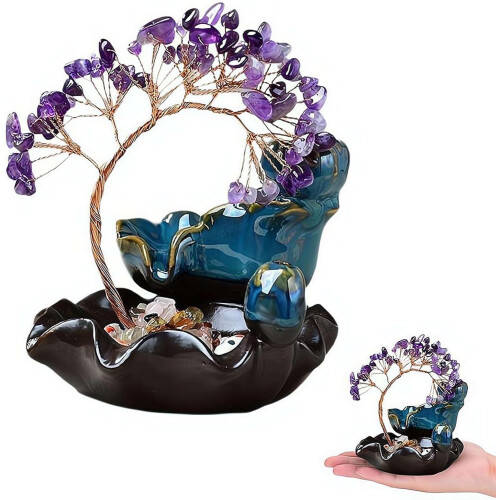 (Purple, 1pcs) Ceramic Backflow Incense Burner, Waterfall, 7 Chakras