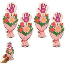 (Pink, 4pcs) Lasten kädenjälki ruusukimppu, äitienpäivä