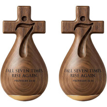 (2 Pcs, One Size) Sprüche 24:16 Christliches Geschenk, Roly-Poly Figur, Holz Kreuz (2er)