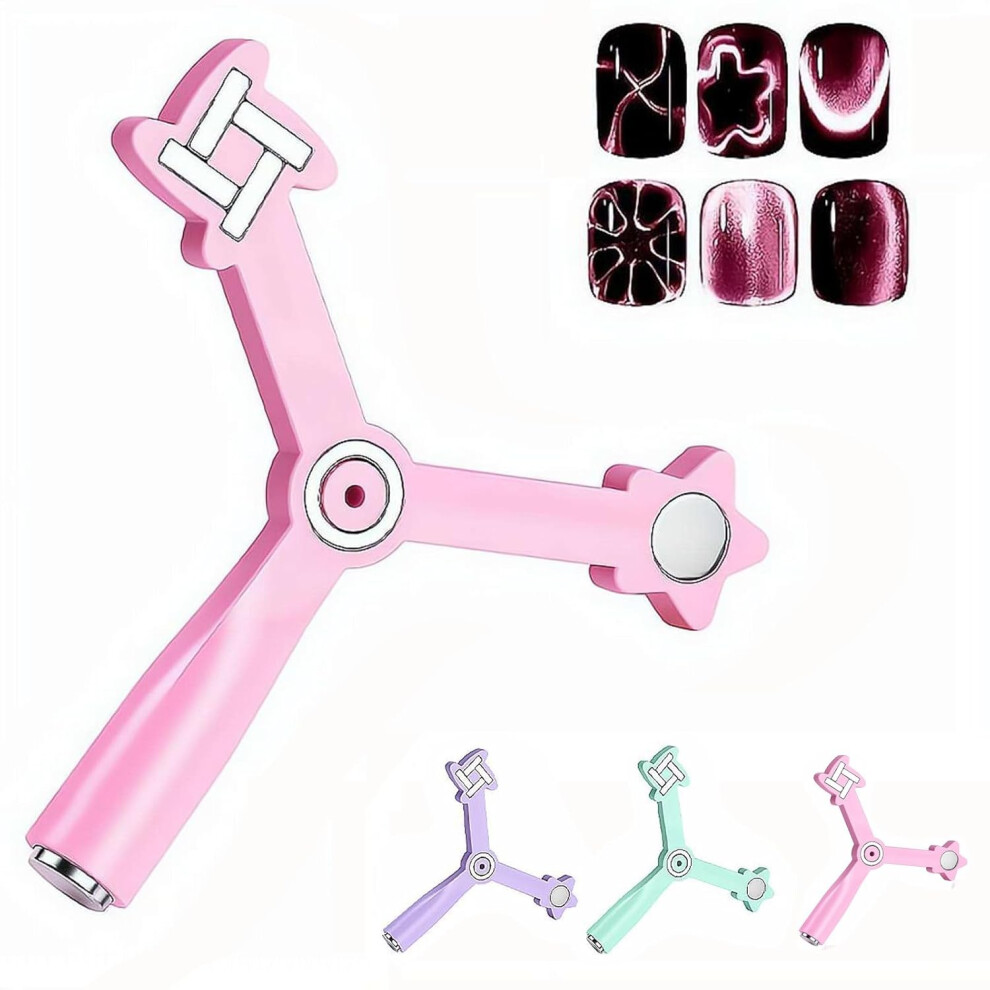 Oimg Pink (, 1Pcs) Cat Eye Gel Polish Nail Magnet, 4-In-1 Cat Eye Magnet Tool For Gel Nails Strong Magnetic Nails Art Wand,Multifunctional