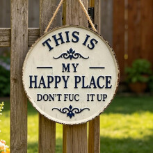 (white, 30cm) "This Is My Happy Place" Türschild, lustig, Metall, für Garten