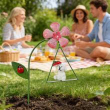 (Pink_dog, -) 27cm koristeelliset seipäät, söpöt metalli kukat, pienet eläimet, kevät koristeet, Vettä kestävä