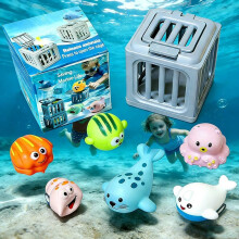 (6pcs, 1set) Jouets plongeon piscine, cage sauvetage sous-marine, animaux flottants, enfant
