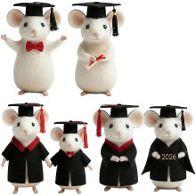 (F, 6pcs) Klasse 2026 Filzmaus Ornament, handgefilzt, mit Abschlusskappe