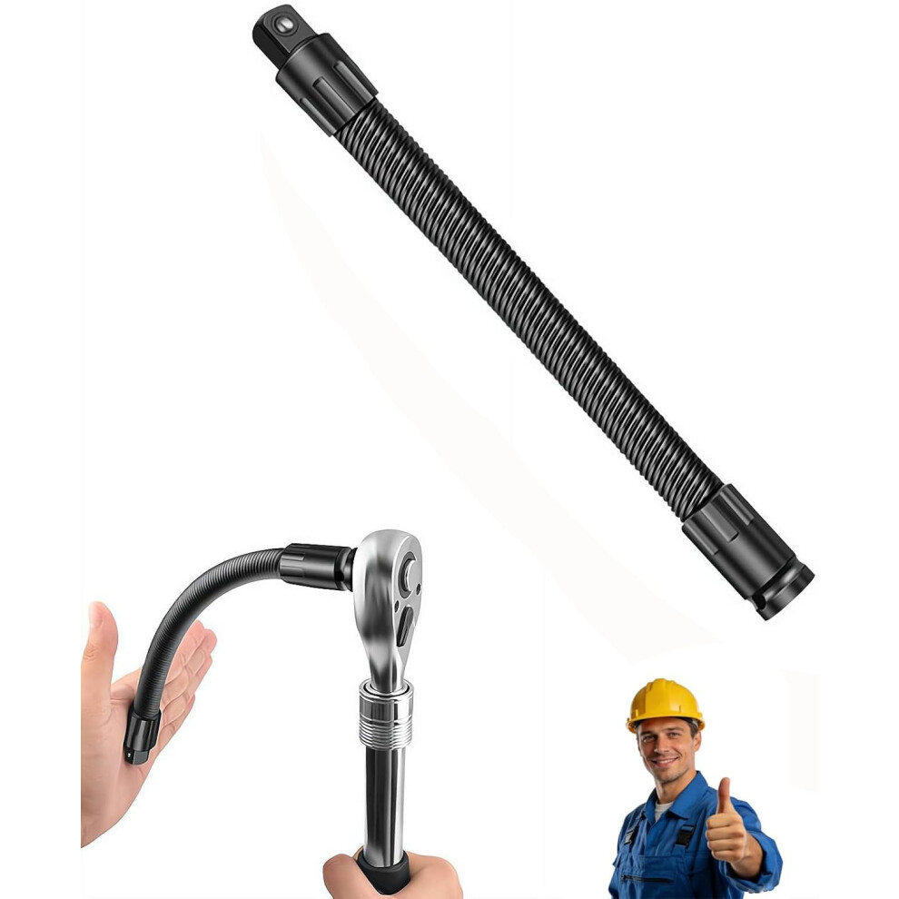 (Black, 250Mm) 1/2 Flexible Shaft Extension Extender Torque Socket, Ratchet Spanners Electric Wrench Connecting Rod,Flex Reach Extensio 5437706731986