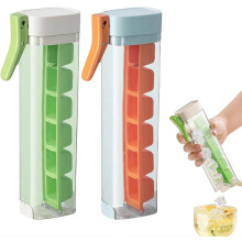 (Orange+Green, 2pcs) One Hand Press Ice Tray Mold, Square, 6 Grid, Cup