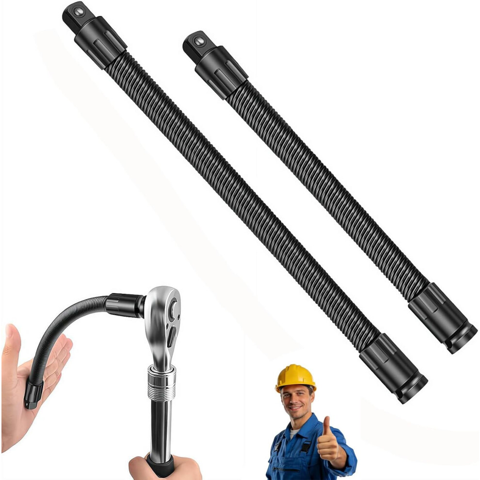 (Black, 250Mm+350Mm) 1/2 Flexible Shaft Extension Extender Torque Socket, Ratchet Spanners Electric Wrench Connecting Rod,Flex Reach Extensio 5437706731962