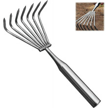 (Silver, 7 teeth) Gartenrechen, Edelstahl, ergonomisch, für Unkraut & Erde