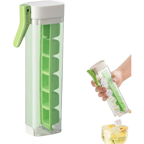 (Green, 1pcs) One Hand Press Ice Tray Mold, Square, 6 Grid, Cup